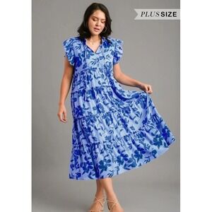 Umgee Plus Floral Tiered Midi Women Dress XL Cottagecore Fairy Boho Flowy NWT